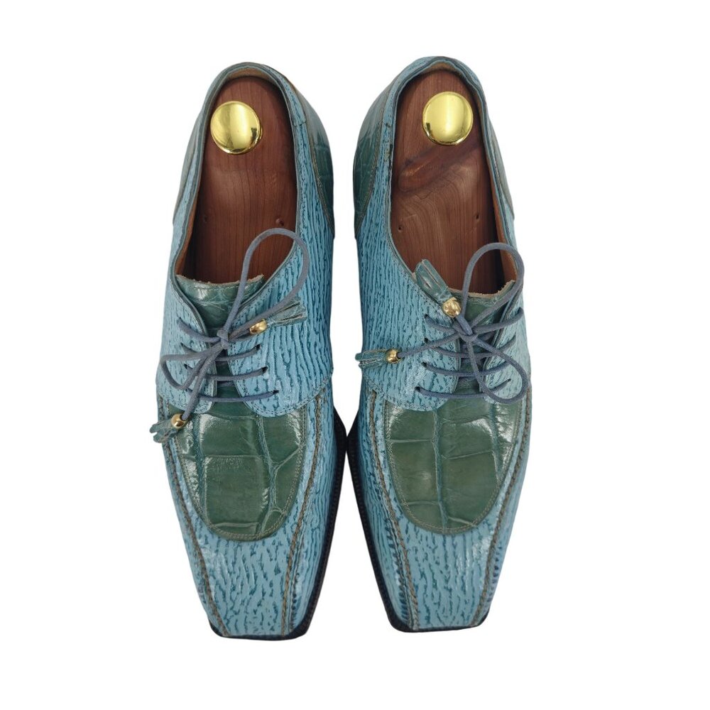Vintage Mauri Alligator Sharkskin Italy Mens 10M Light Blue Leather Dress Shoes - Picture 9 of 11